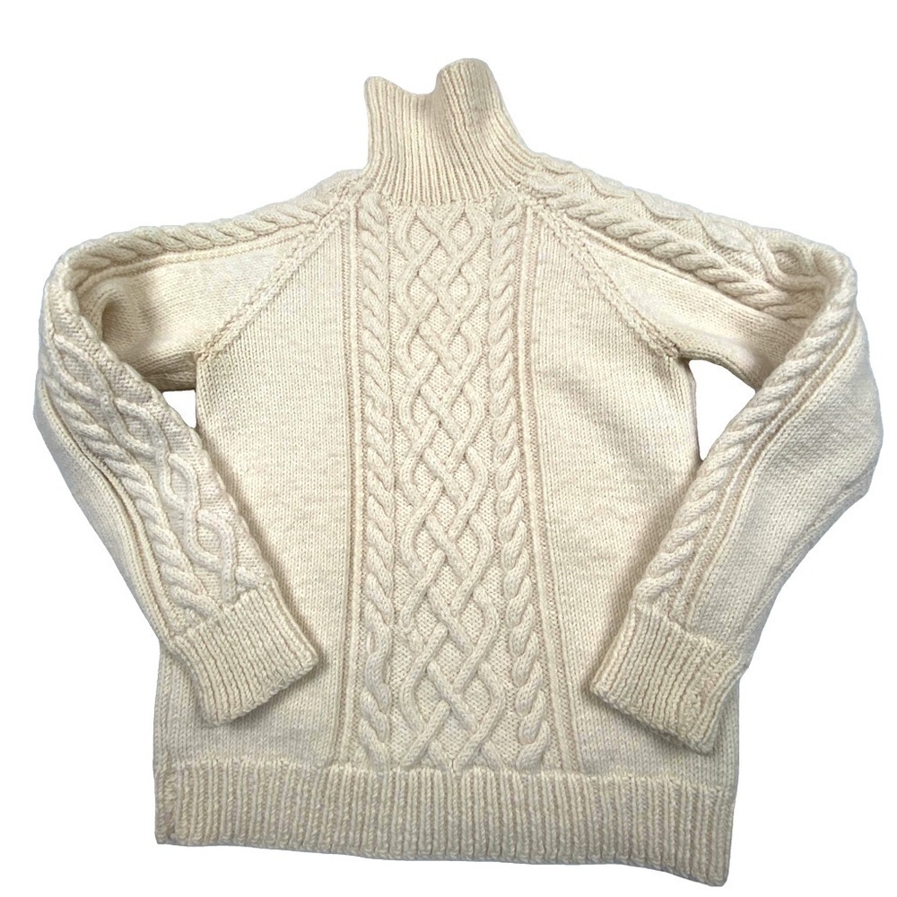 Fishermam Turtleneck Irish Wool Sweater Women’s XS Handmade Cable Knit